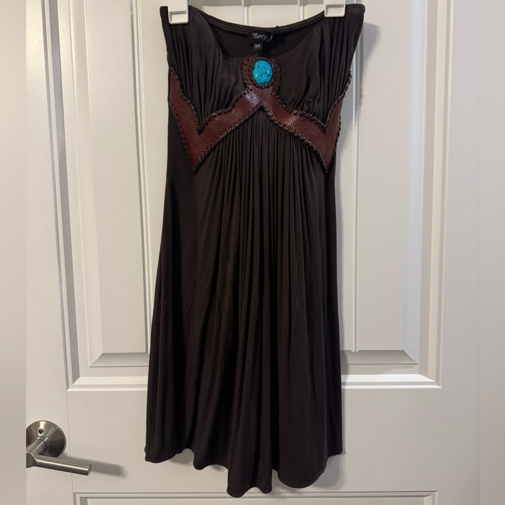 Sky Brown Dress with Turquoise Detail